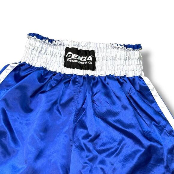 Benza Fight to End Blue Boxing Shorts SzL Polyester Satin Kickboxing Trunks Thai - Picture 3 of 8